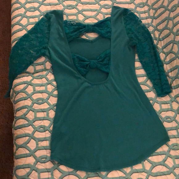 Jade green bow tie blouse - Picture 2 of 2